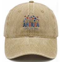 Floral 250th Anniversary Washed Cotton Baseball Cap Wildflower Independence Day 250 Years Birthday 1776 2026