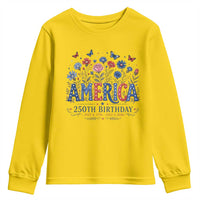 Floral 250th Anniversary Youth Sweatshirt Wildflower Independence Day 250 Years Birthday 1776 2026