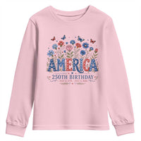 Floral 250th Anniversary Youth Sweatshirt Wildflower Independence Day 250 Years Birthday 1776 2026
