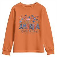 Floral 250th Anniversary Youth Sweatshirt Wildflower Independence Day 250 Years Birthday 1776 2026
