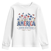 Floral 250th Anniversary Youth Sweatshirt Wildflower Independence Day 250 Years Birthday 1776 2026