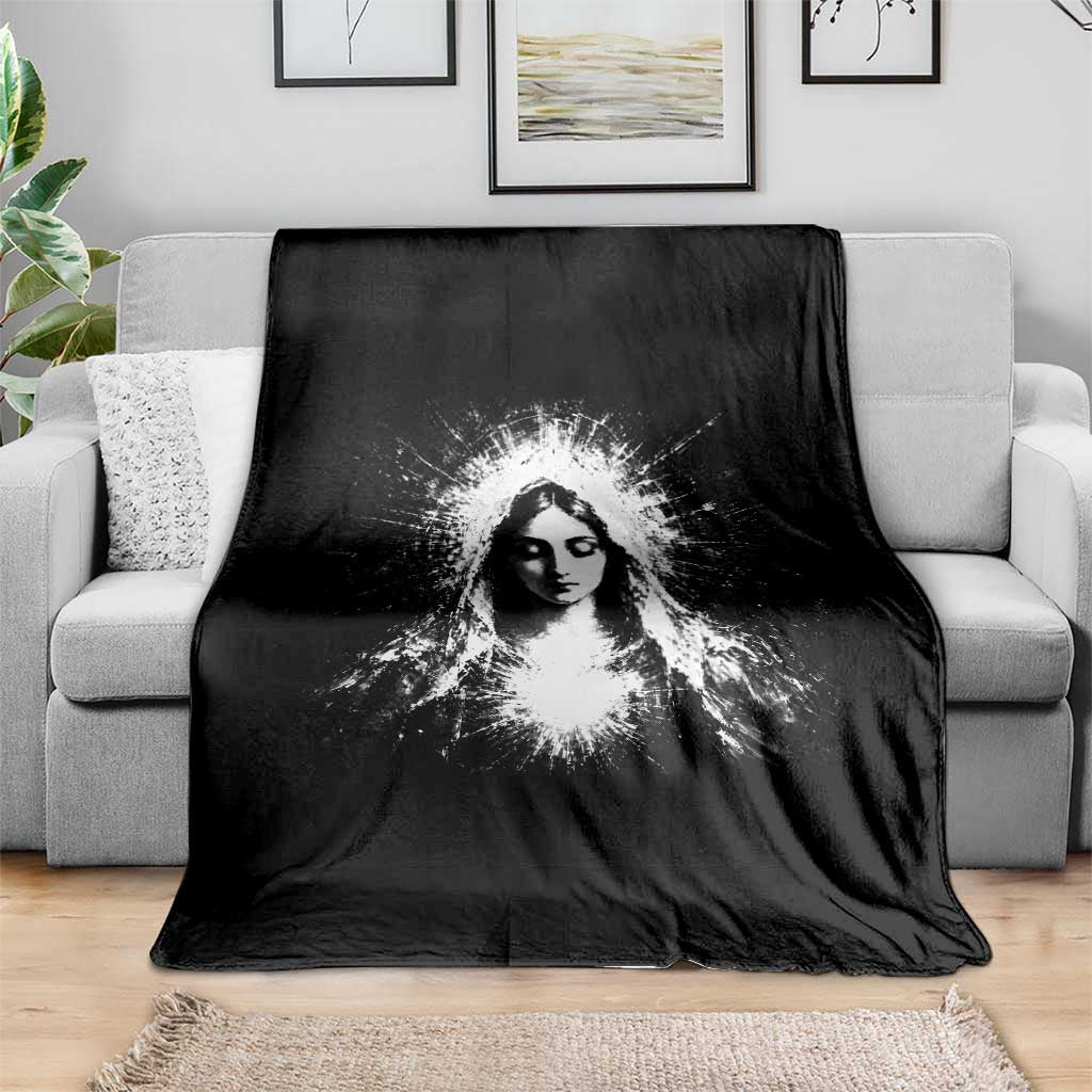 Catholic Virgin Mary Throw Blanket Vintage Marian Face Christian Our Lady