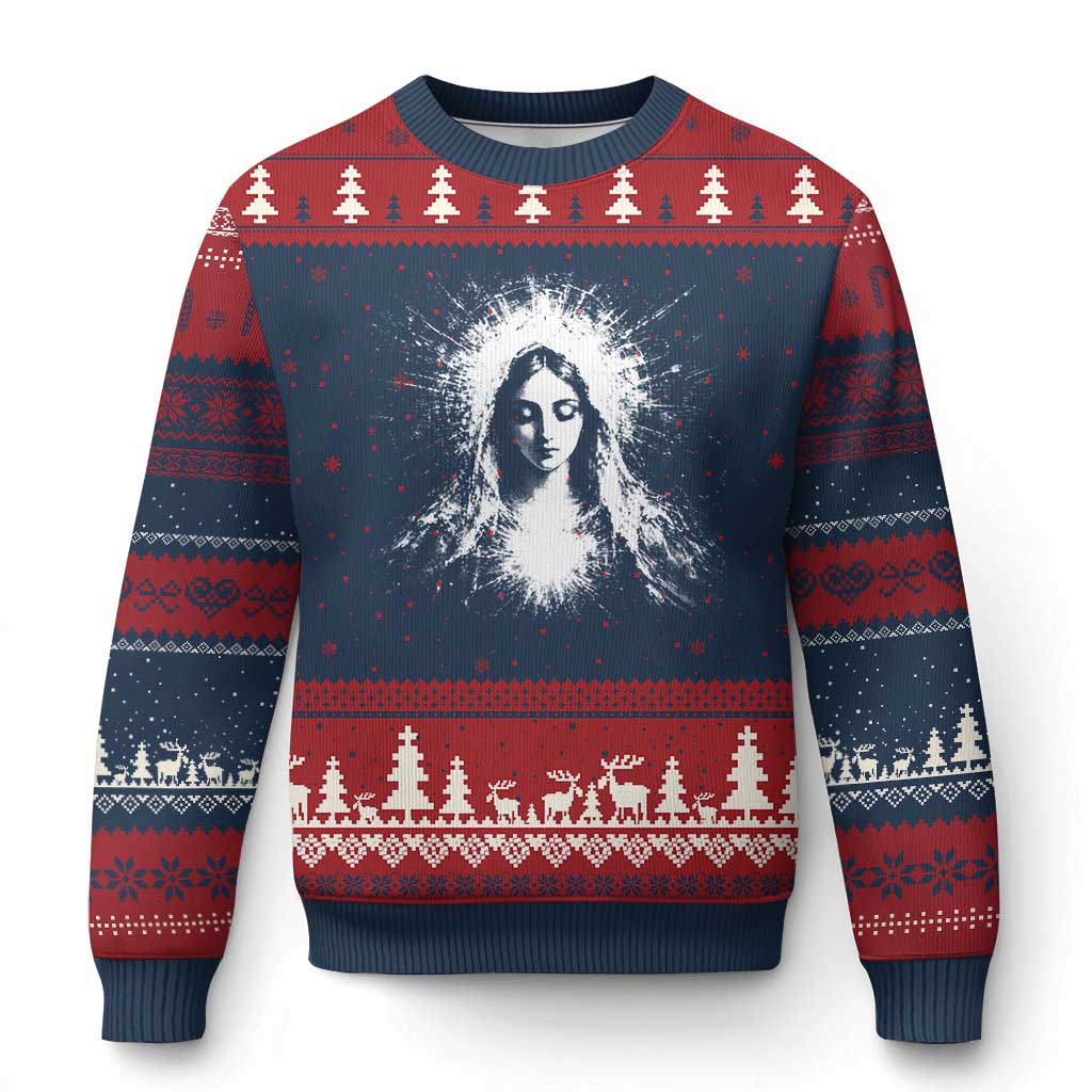 Catholic Virgin Mary Ugly Christmas Sweater Vintage Marian Face Christian Our Lady
