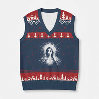 Catholic Virgin Mary V-Neck Knit Sweater Vest Vintage Marian Face Christian Our Lady