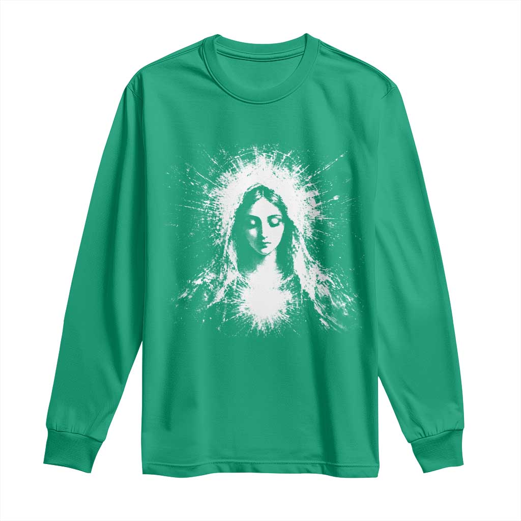 Catholic Virgin Mary Long Sleeve Shirt Vintage Marian Face Christian Our Lady