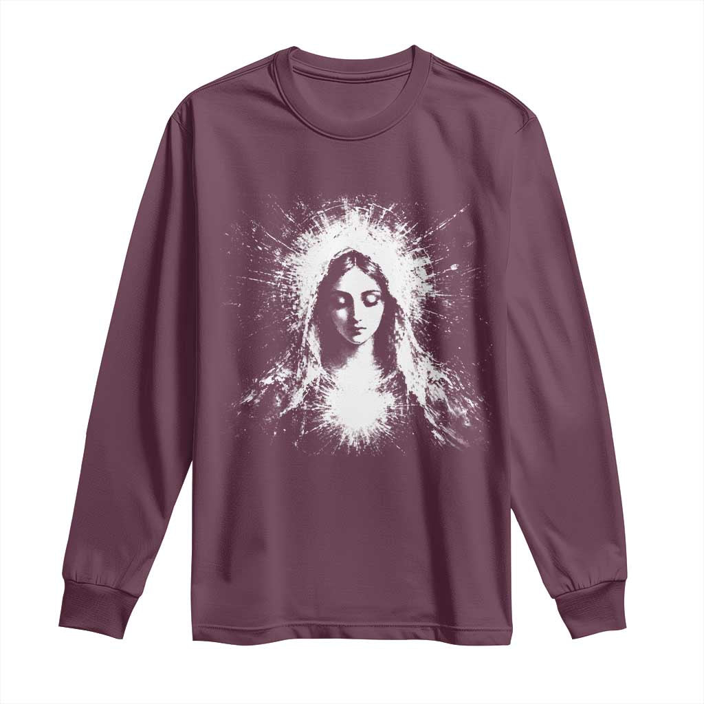 Catholic Virgin Mary Long Sleeve Shirt Vintage Marian Face Christian Our Lady