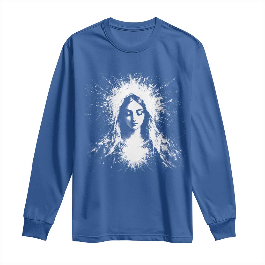 Catholic Virgin Mary Long Sleeve Shirt Vintage Marian Face Christian Our Lady
