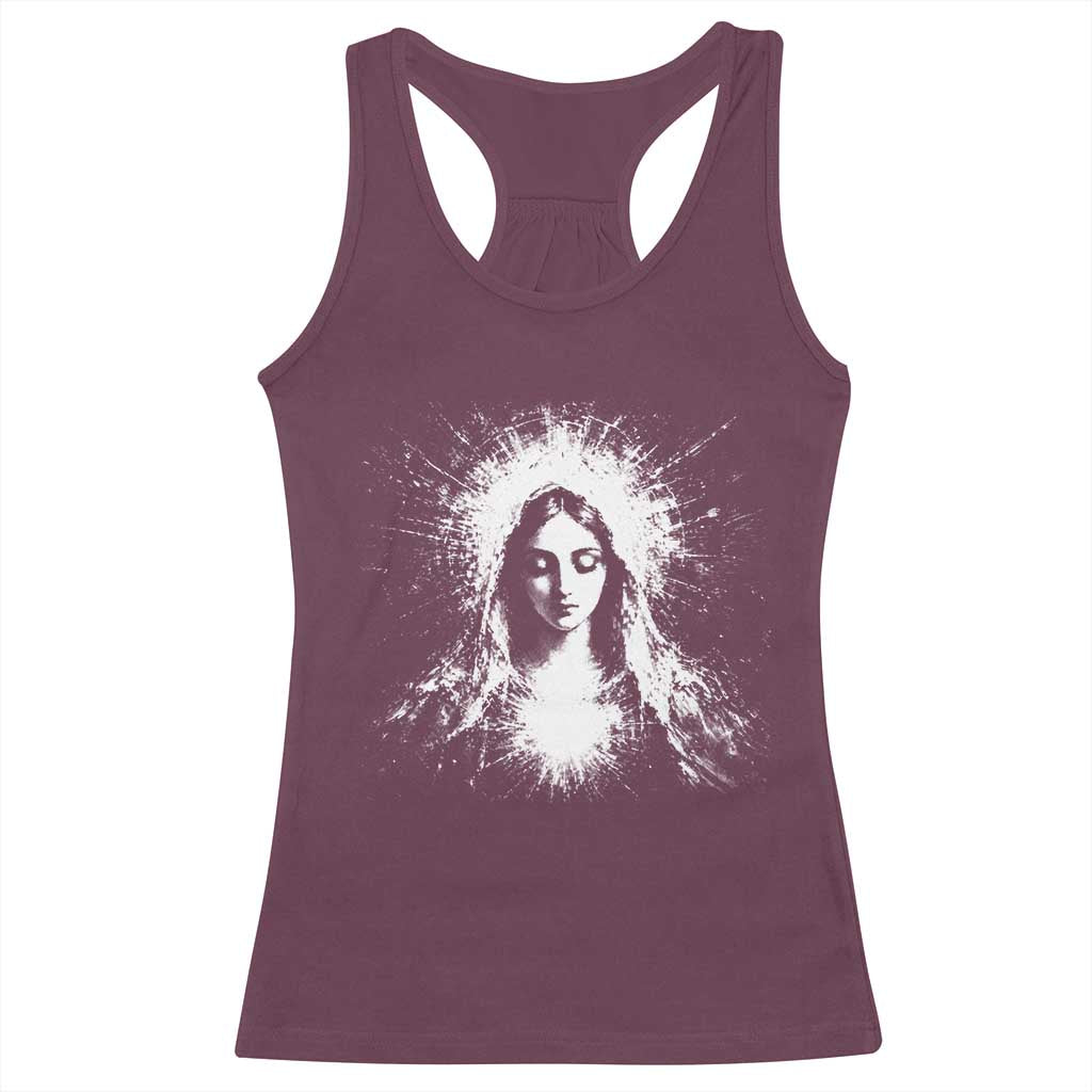 Catholic Virgin Mary Racerback Tank Top Vintage Marian Face Christian Our Lady