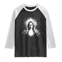 Catholic Virgin Mary Raglan Shirt Vintage Marian Face Christian Our Lady