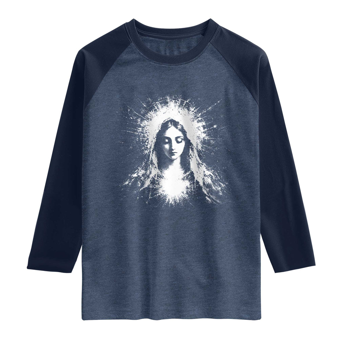 Catholic Virgin Mary Raglan Shirt Vintage Marian Face Christian Our Lady
