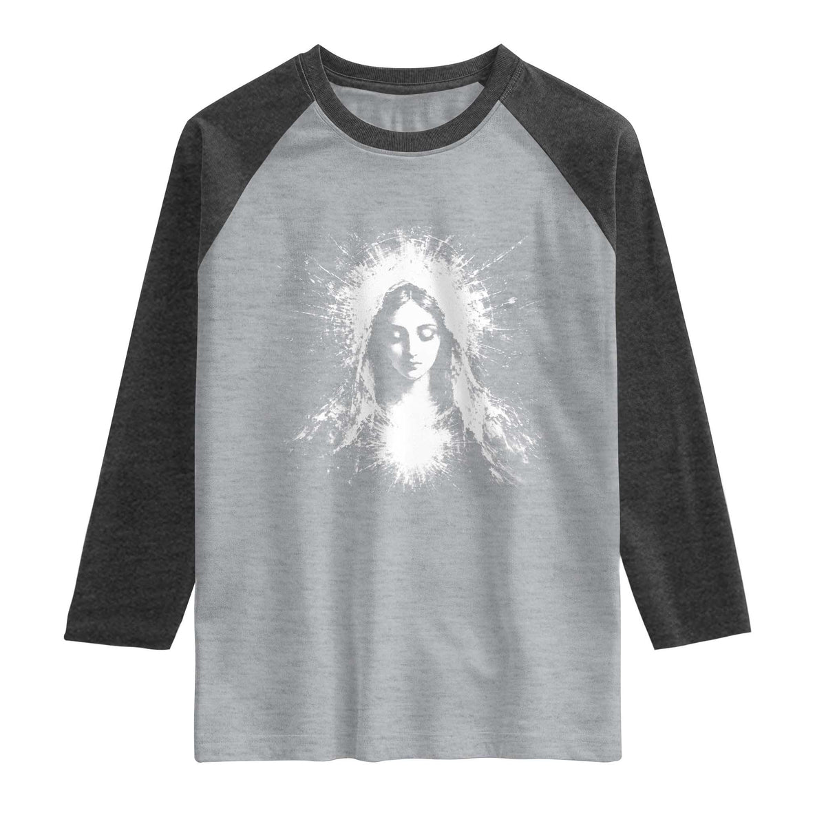 Catholic Virgin Mary Raglan Shirt Vintage Marian Face Christian Our Lady