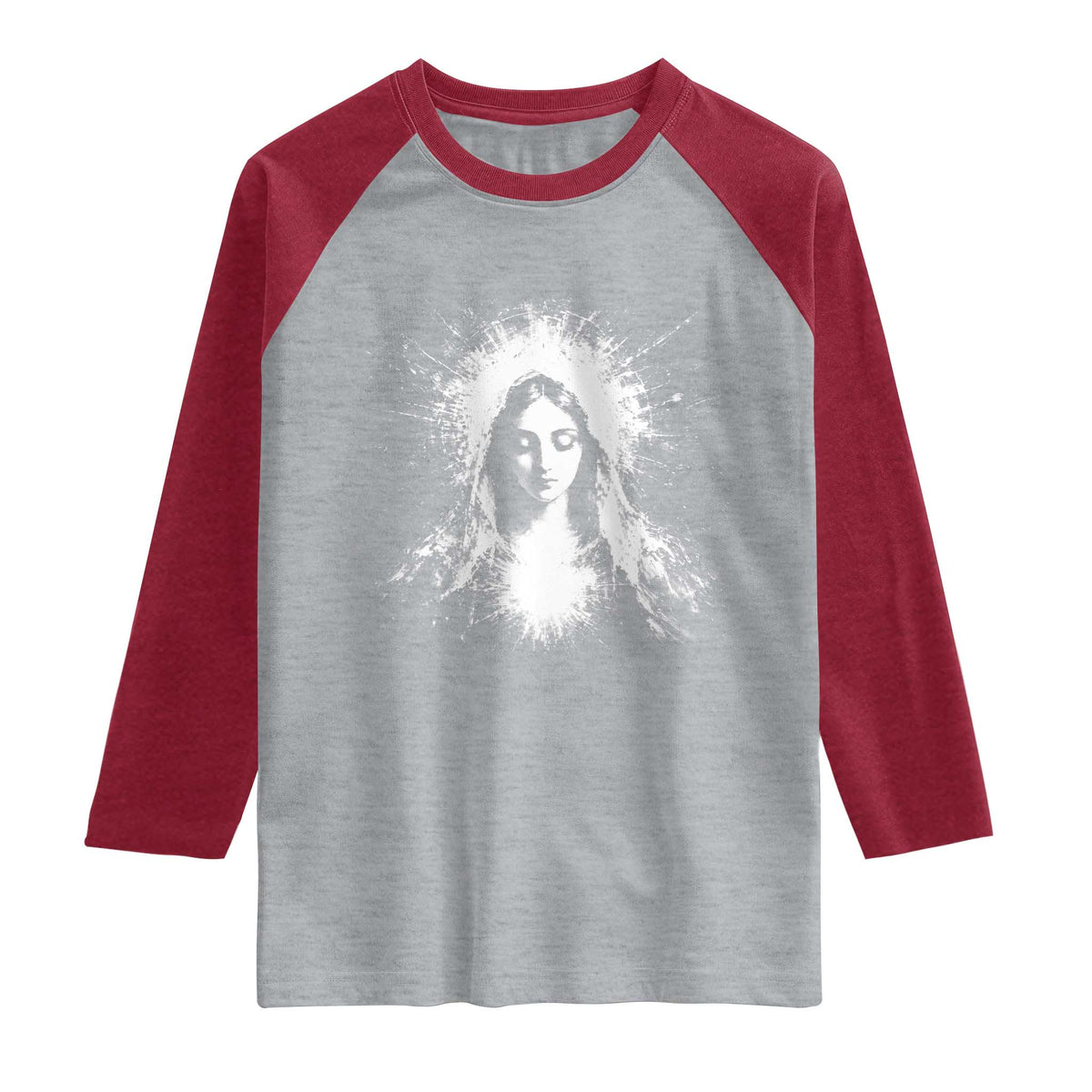 Catholic Virgin Mary Raglan Shirt Vintage Marian Face Christian Our Lady