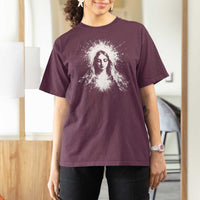 Catholic Virgin Mary T Shirt For Women Vintage Marian Face Christian Our Lady