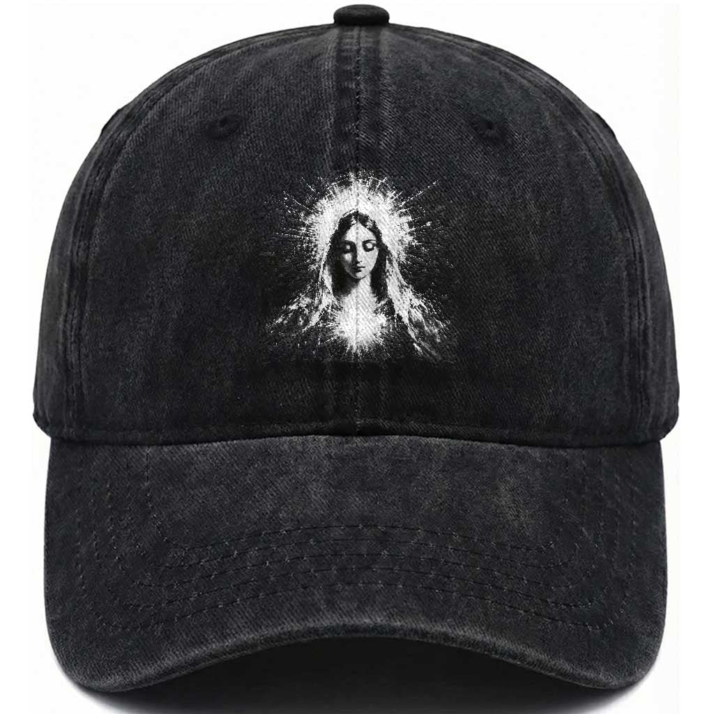 Catholic Virgin Mary Washed Cotton Baseball Cap Vintage Marian Face Christian Our Lady