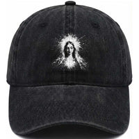 Catholic Virgin Mary Washed Cotton Baseball Cap Vintage Marian Face Christian Our Lady