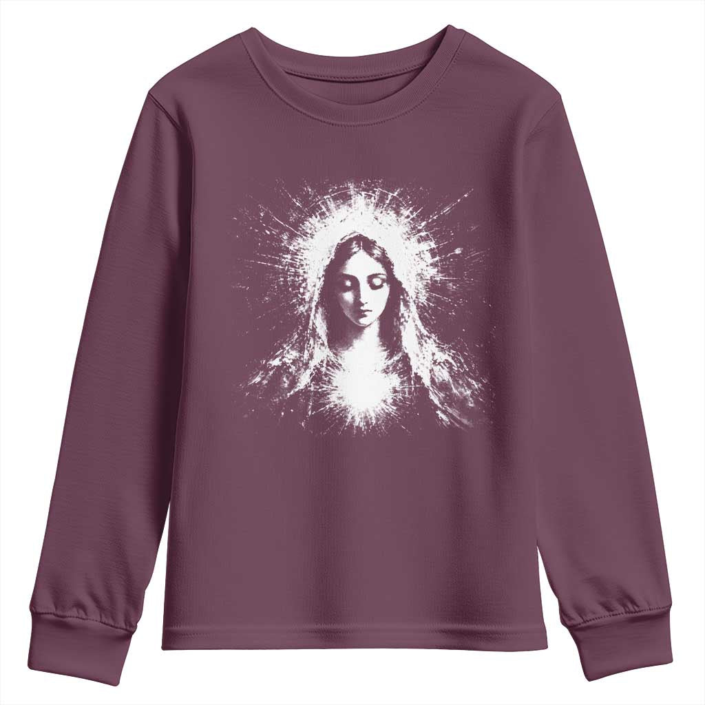 Catholic Virgin Mary Youth Sweatshirt Vintage Marian Face Christian Our Lady