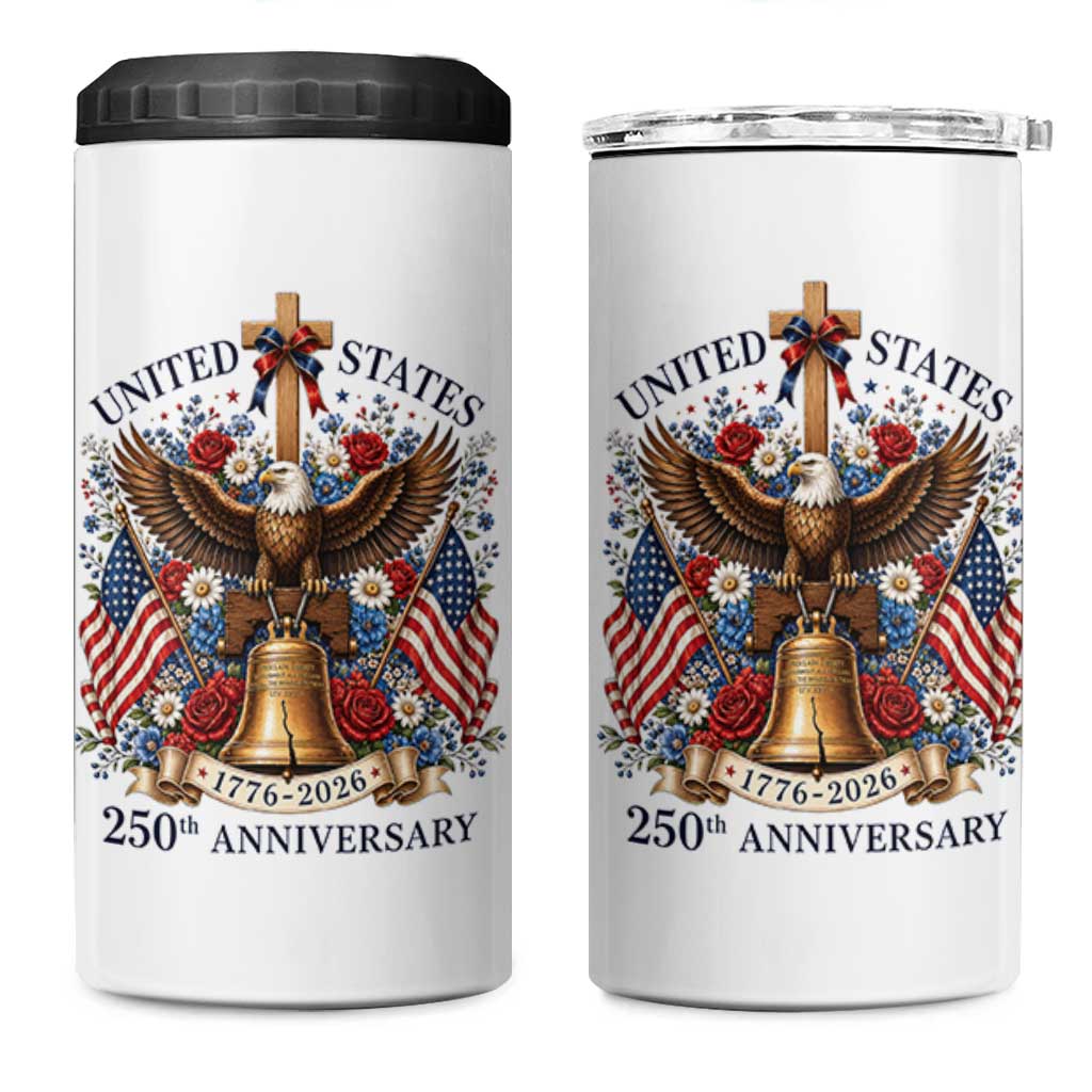 250 Anniversary USA Patriotic Eagle 4 in 1 Can Cooler Tumbler Flower 250th Birthday 4th Of July 2026