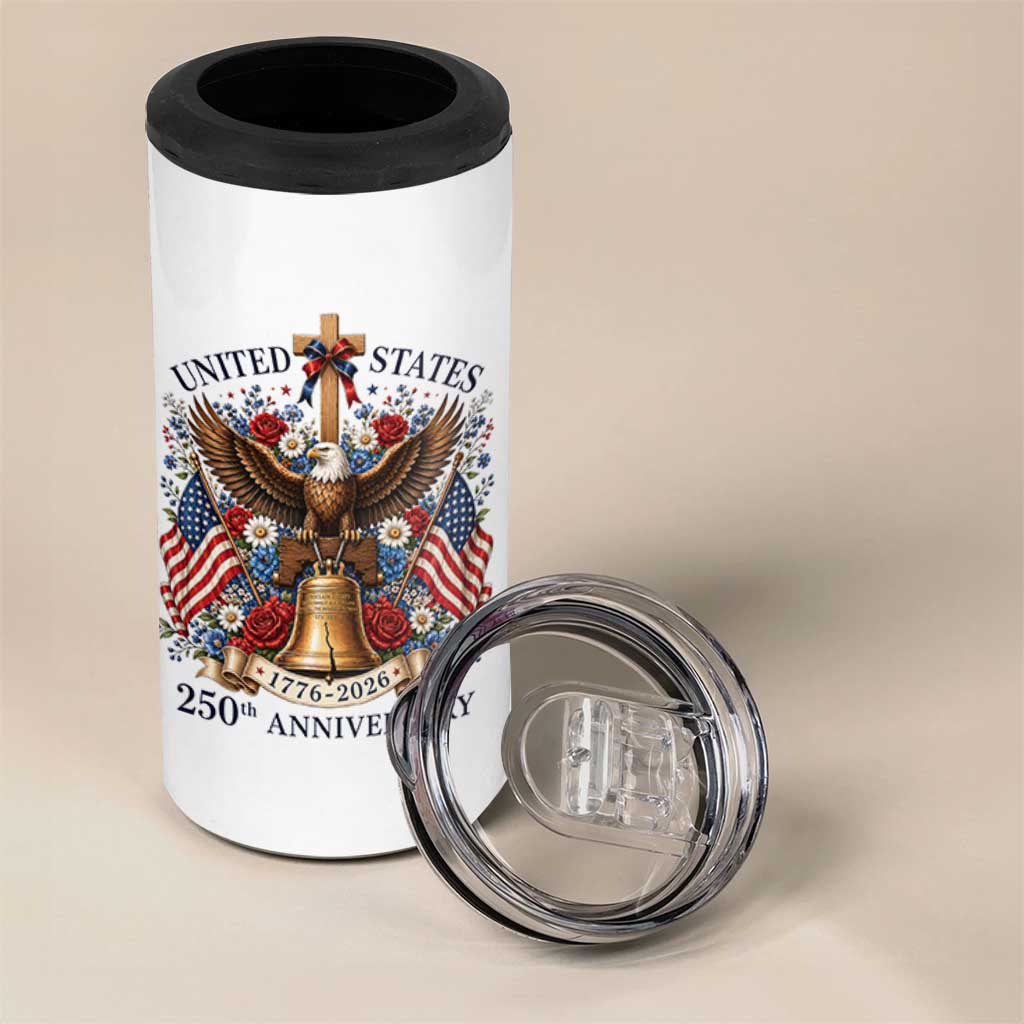 250 Anniversary USA Patriotic Eagle 4 in 1 Can Cooler Tumbler Flower 250th Birthday 4th Of July 2026