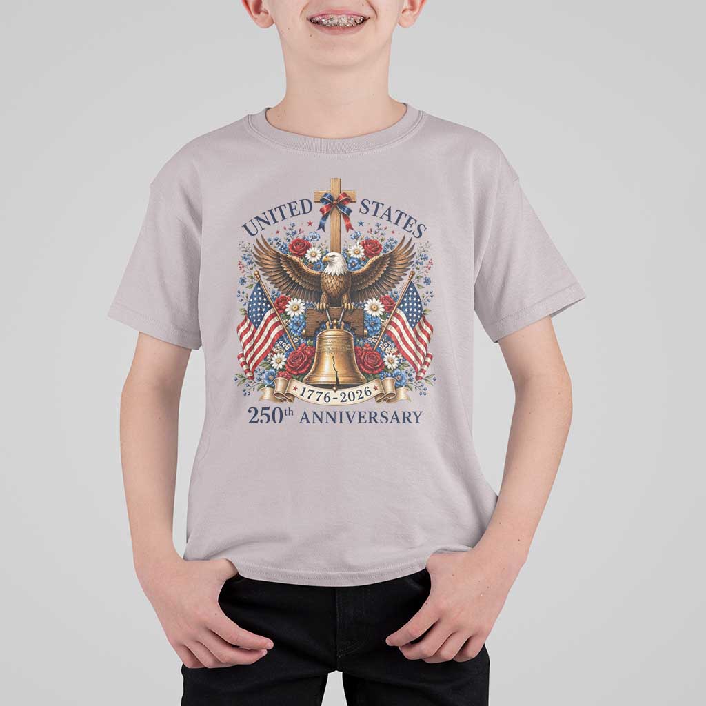 250 Anniversary USA Patriotic Eagle T Shirt For Kid Flower 250th Birthday 4th Of July 2026