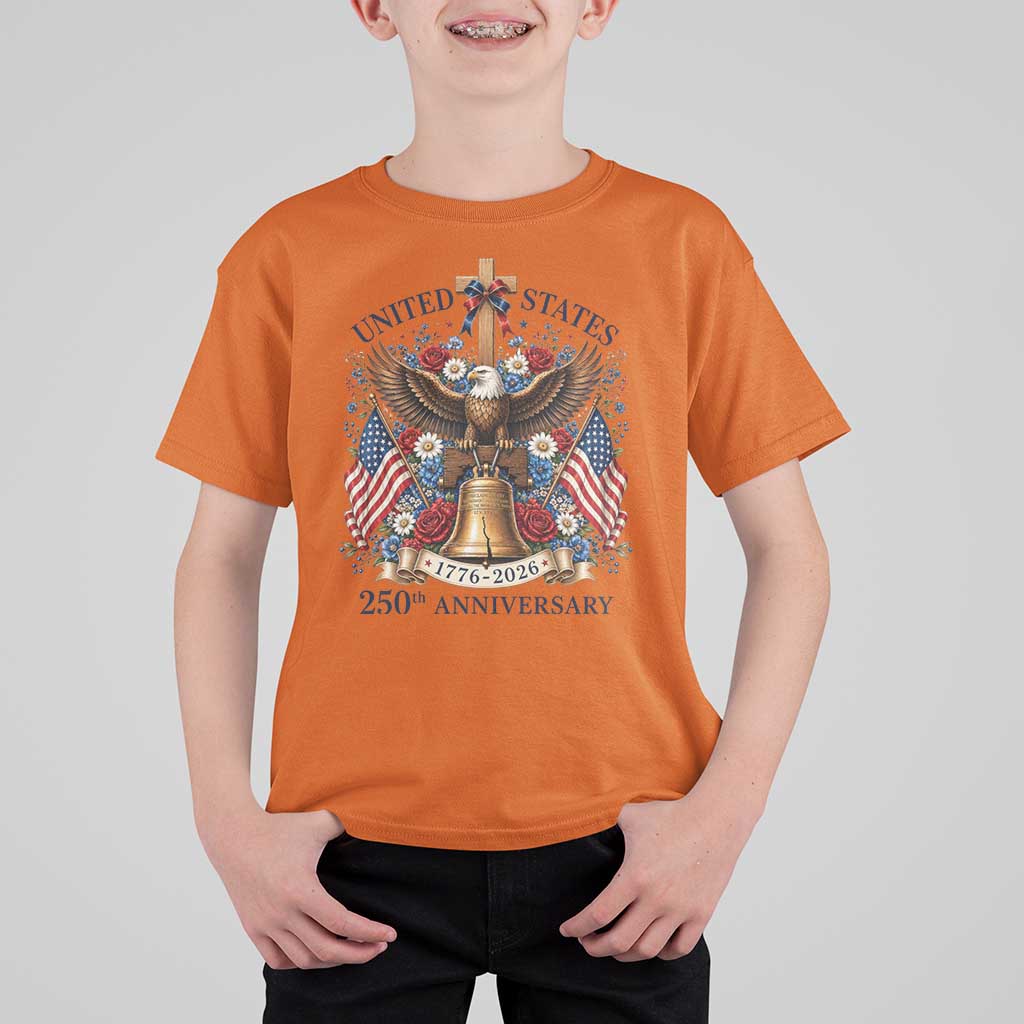 250 Anniversary USA Patriotic Eagle T Shirt For Kid Flower 250th Birthday 4th Of July 2026