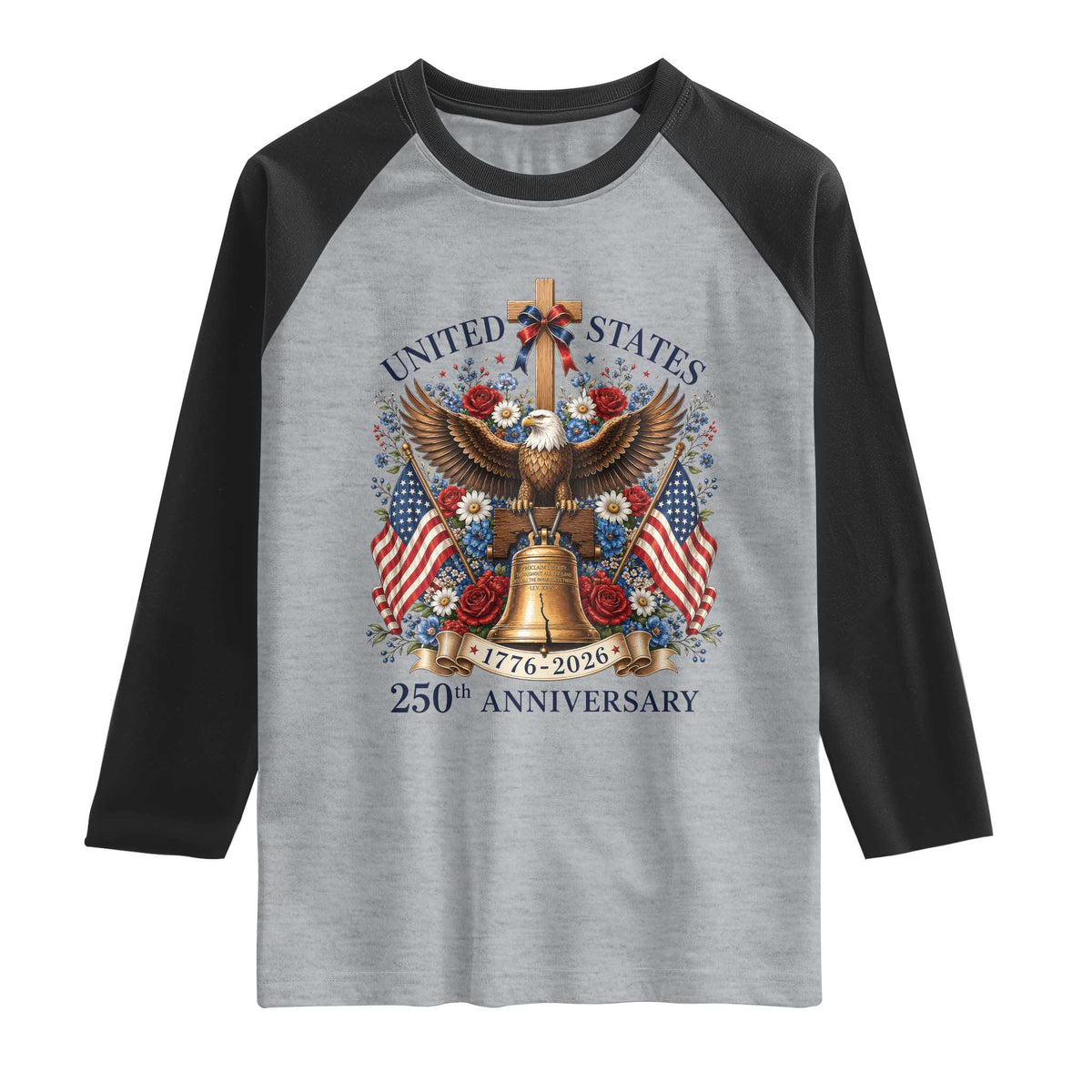 250 Anniversary USA Patriotic Eagle Raglan Shirt Flower 250th Birthday 4th Of July 2026
