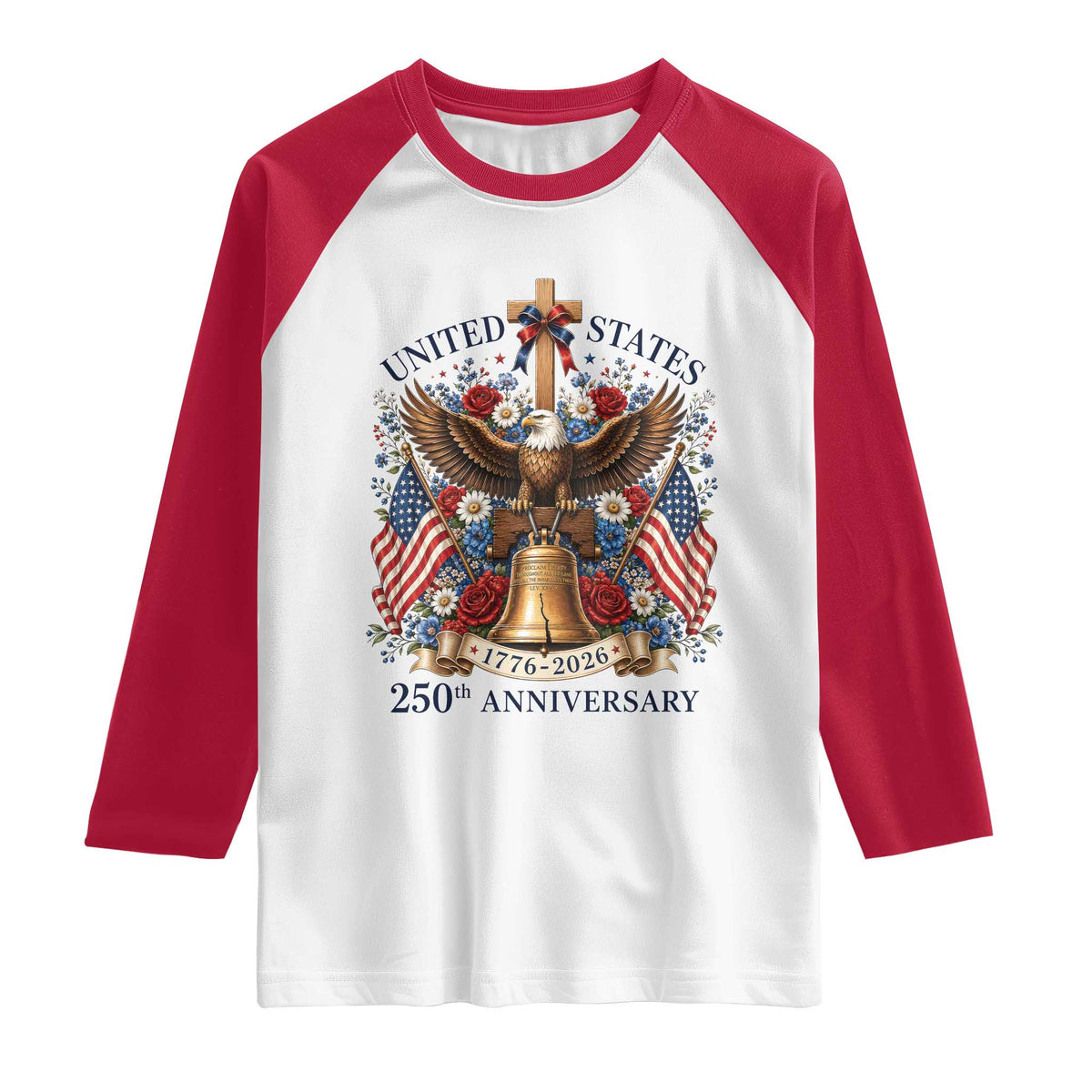 250 Anniversary USA Patriotic Eagle Raglan Shirt Flower 250th Birthday 4th Of July 2026