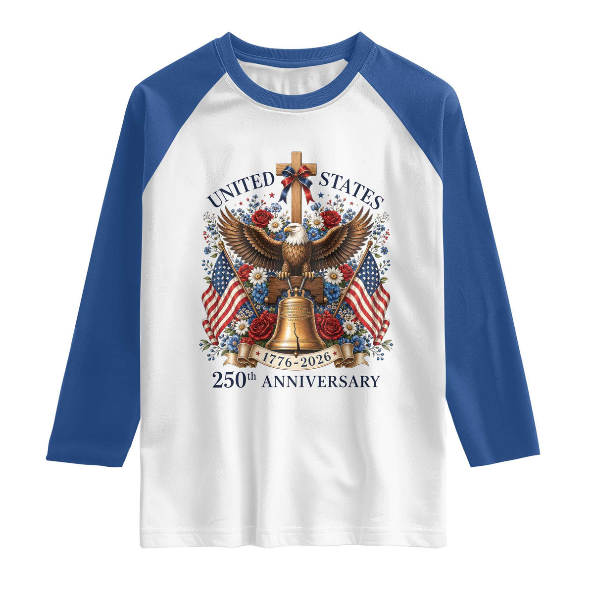 250 Anniversary USA Patriotic Eagle Raglan Shirt Flower 250th Birthday 4th Of July 2026