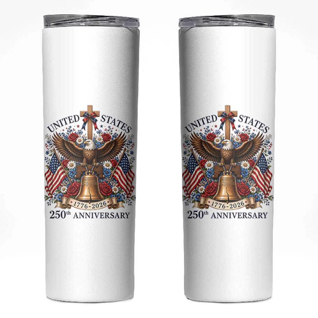 250 Anniversary USA Patriotic Eagle Skinny Tumbler Flower 250th Birthday 4th Of July 2026