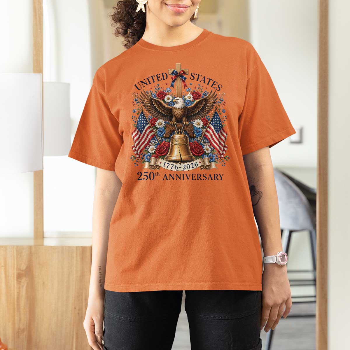 250 Anniversary USA Patriotic Eagle T Shirt For Women Flower 250th Birthday 4th Of July 2026