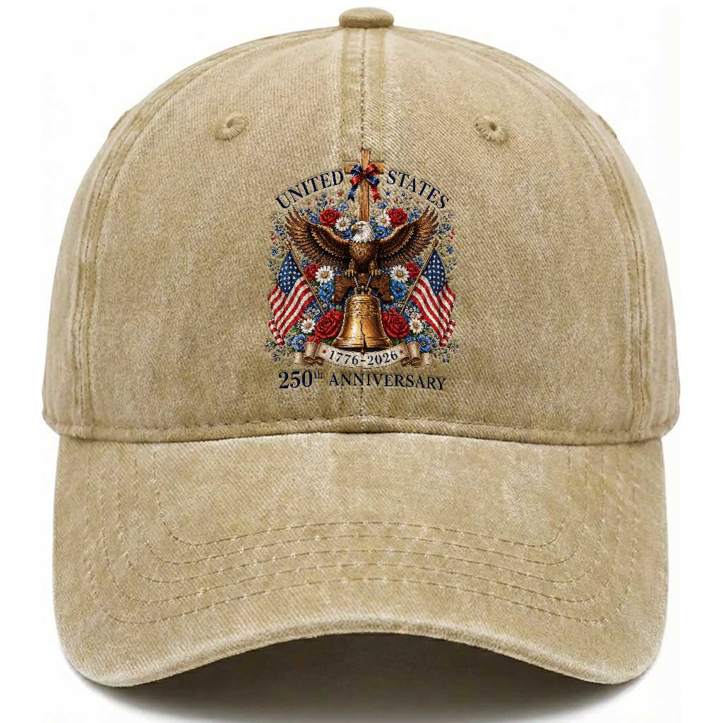 250 Anniversary USA Patriotic Eagle Washed Cotton Baseball Cap Flower 250th Birthday 4th Of July 2026