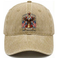 250 Anniversary USA Patriotic Eagle Washed Cotton Baseball Cap Flower 250th Birthday 4th Of July 2026