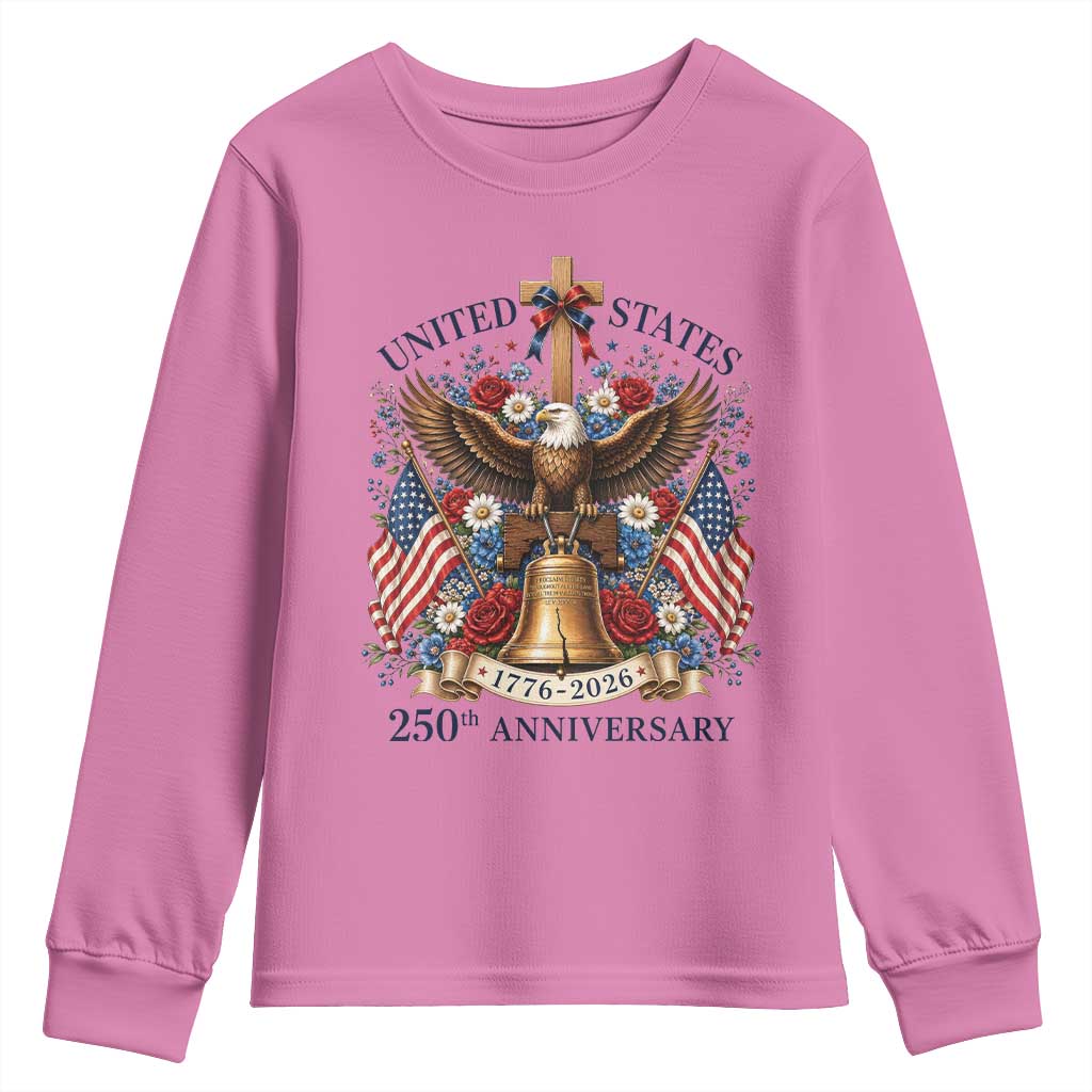 250 Anniversary USA Patriotic Eagle Youth Sweatshirt Flower 250th Birthday 4th Of July 2026