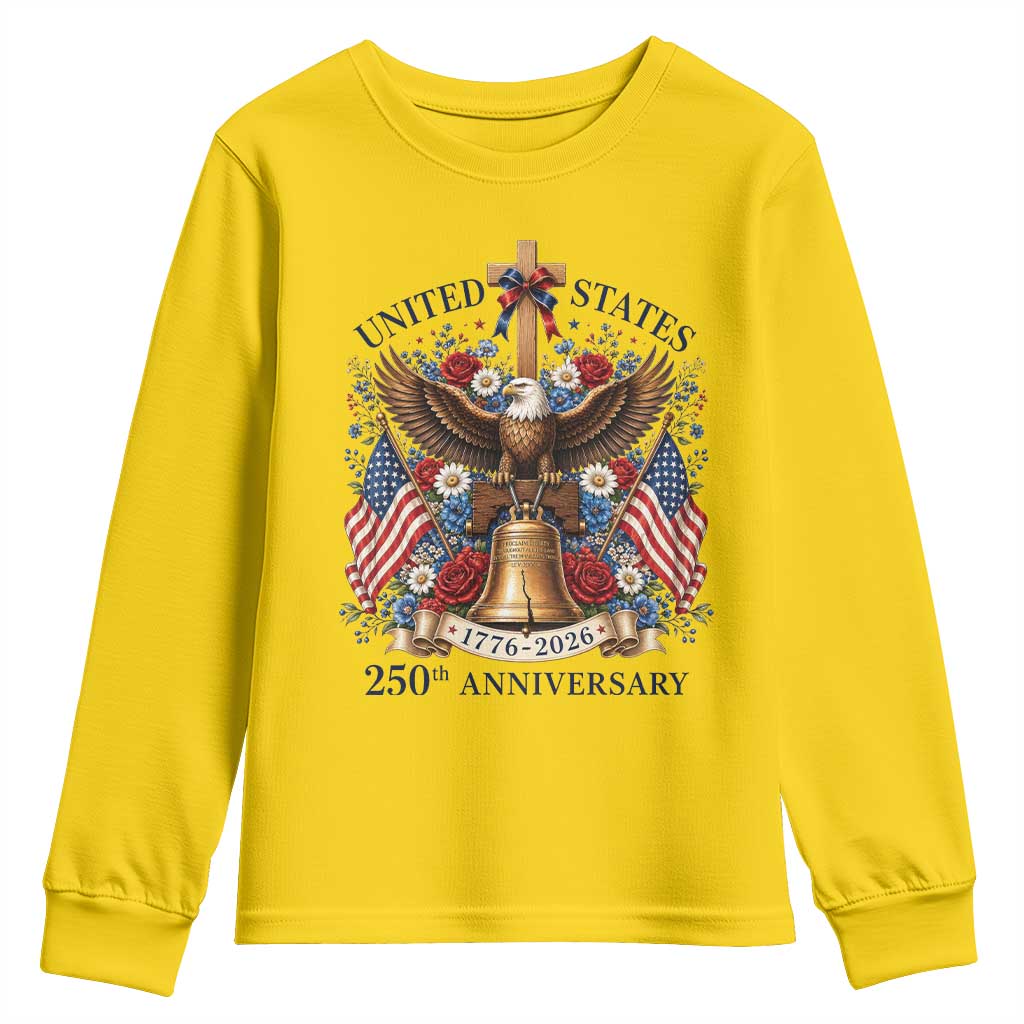250 Anniversary USA Patriotic Eagle Youth Sweatshirt Flower 250th Birthday 4th Of July 2026