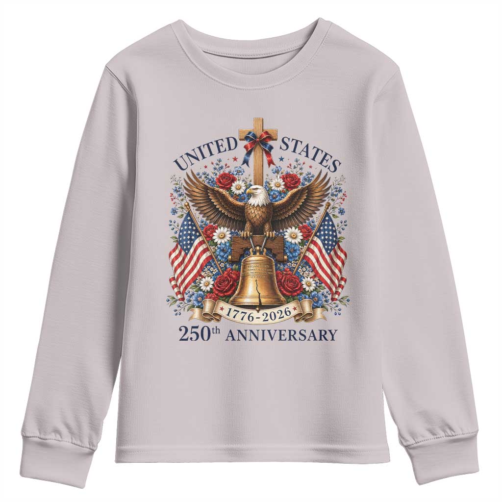 250 Anniversary USA Patriotic Eagle Youth Sweatshirt Flower 250th Birthday 4th Of July 2026