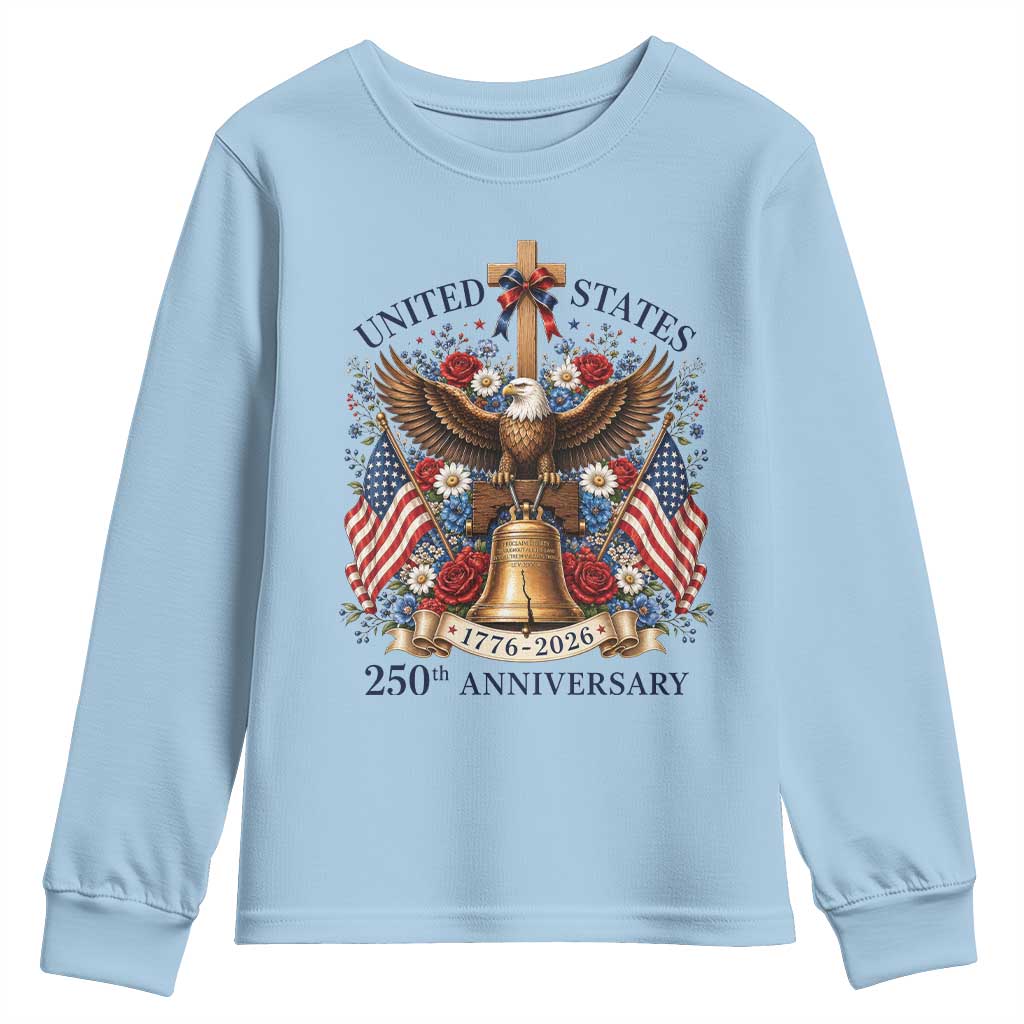 250 Anniversary USA Patriotic Eagle Youth Sweatshirt Flower 250th Birthday 4th Of July 2026