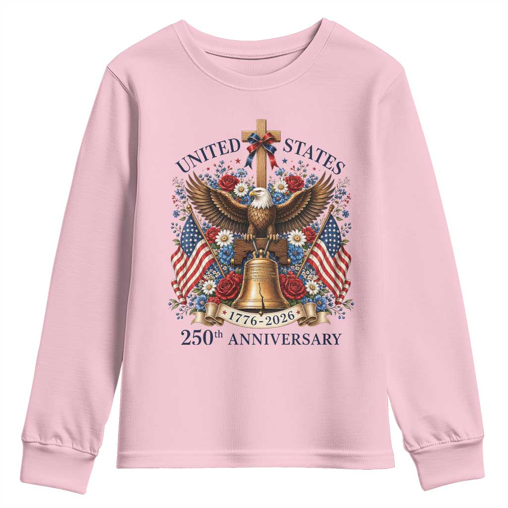 250 Anniversary USA Patriotic Eagle Youth Sweatshirt Flower 250th Birthday 4th Of July 2026