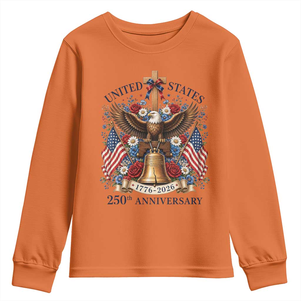 250 Anniversary USA Patriotic Eagle Youth Sweatshirt Flower 250th Birthday 4th Of July 2026