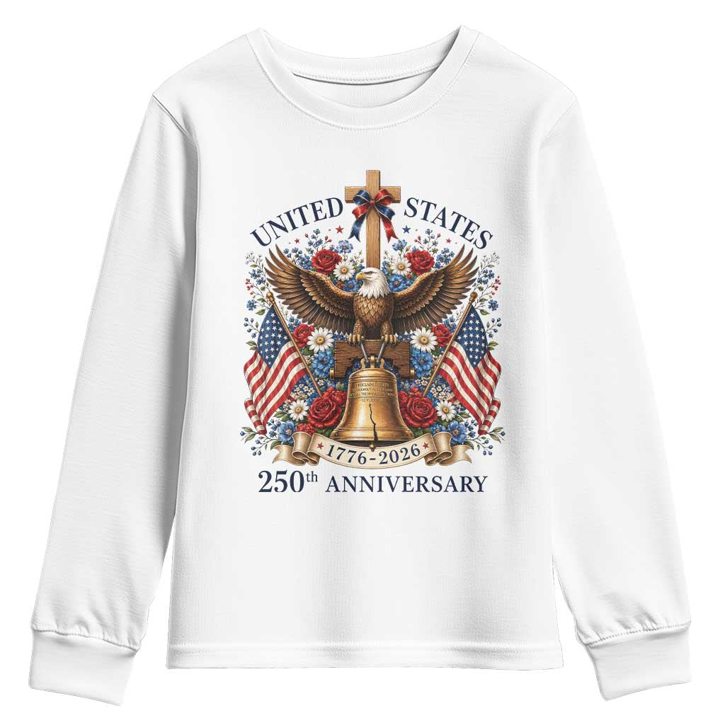 250 Anniversary USA Patriotic Eagle Youth Sweatshirt Flower 250th Birthday 4th Of July 2026
