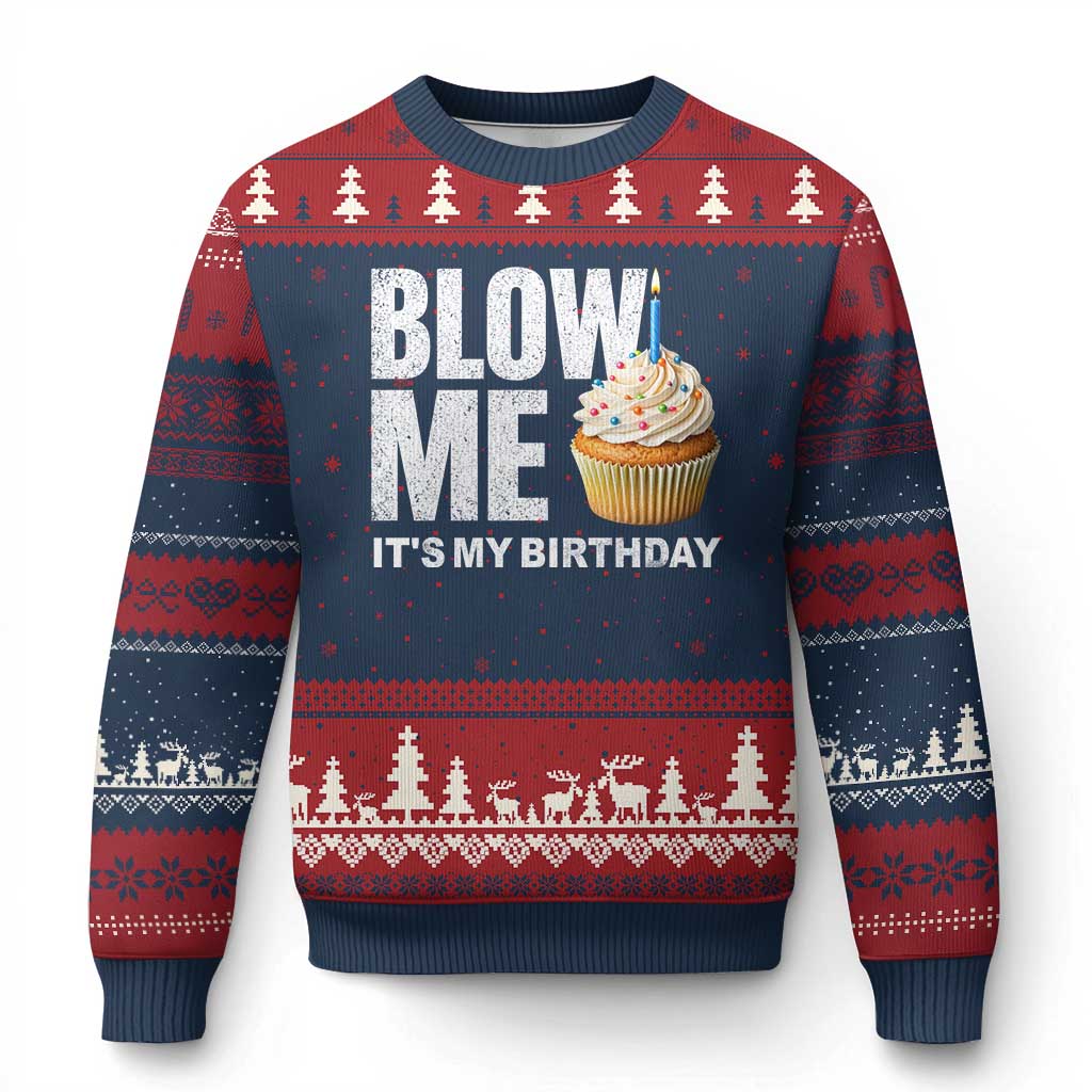 Blow Me Its My Birthday Ugly Christmas Sweater Funny Adult Humor Dirty Jokes Bday Gag Gifts