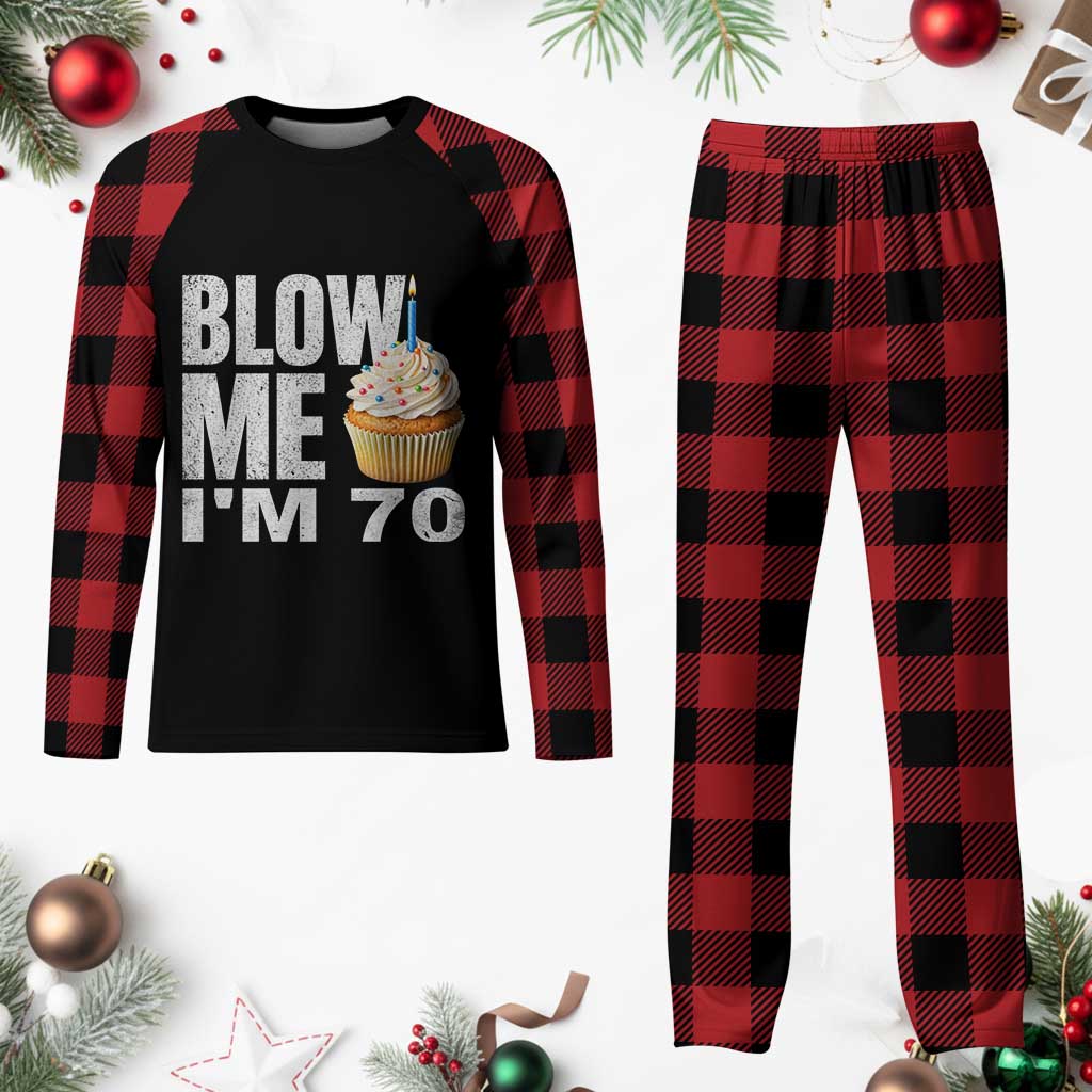 Funny 70th Birthday Plaid Pajama Set Blow Me Im 70 Year Old Bday Gag Gift Saying