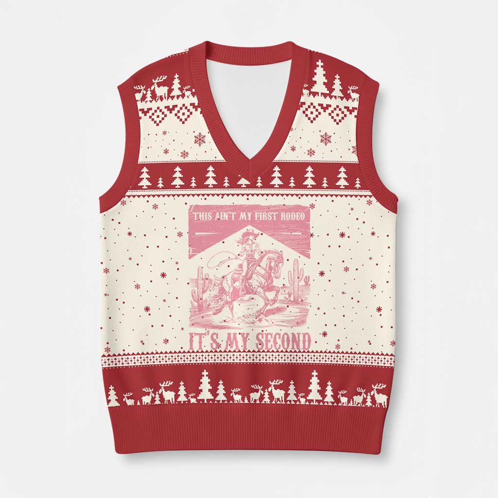 Toddler Baby Girl 2nd Birthday V-Neck Knit Sweater Vest This Aint My First Rodeo Its My Second - Wonder Print Shop