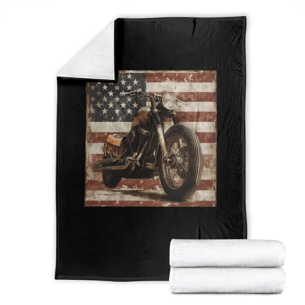 American Flag Motorcycle Throw Blanket Vintage Retro Biker USA 4th of July - Wonder Print Shop
