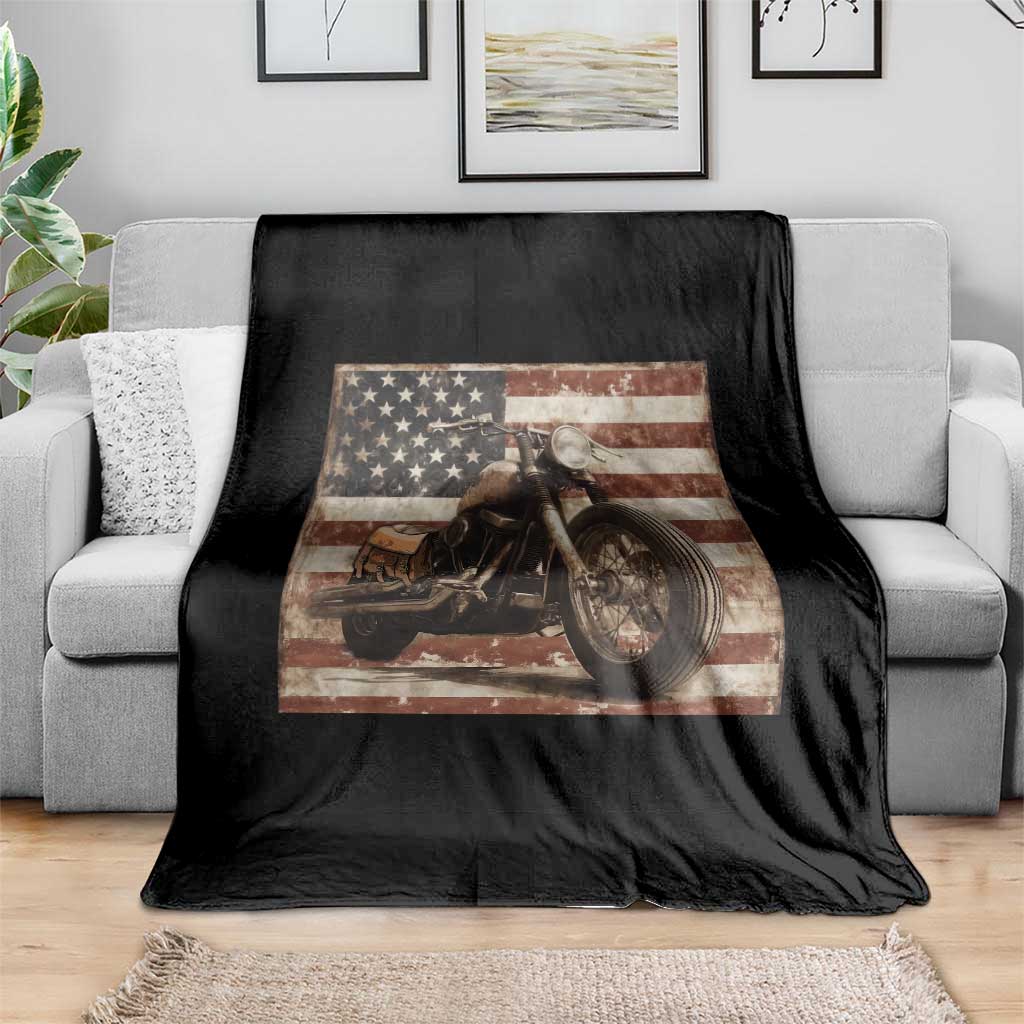 American Flag Motorcycle Throw Blanket Vintage Retro Biker USA 4th of July - Wonder Print Shop