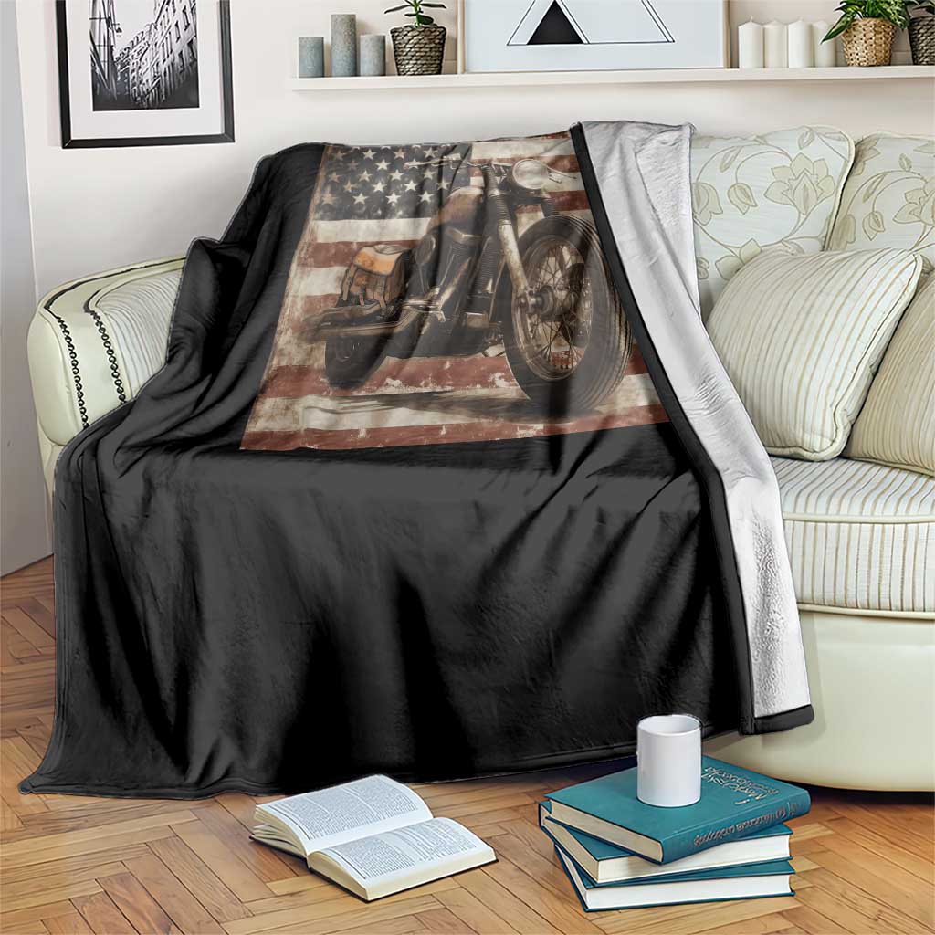 American Flag Motorcycle Throw Blanket Vintage Retro Biker USA 4th of July - Wonder Print Shop