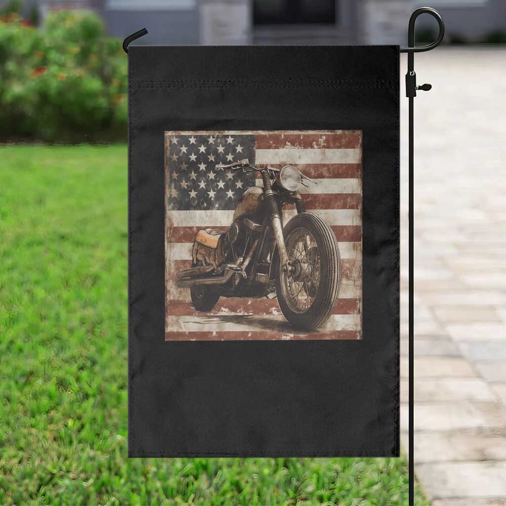 American Flag Motorcycle Garden Flag Vintage Retro Biker USA 4th of July - Wonder Print Shop
