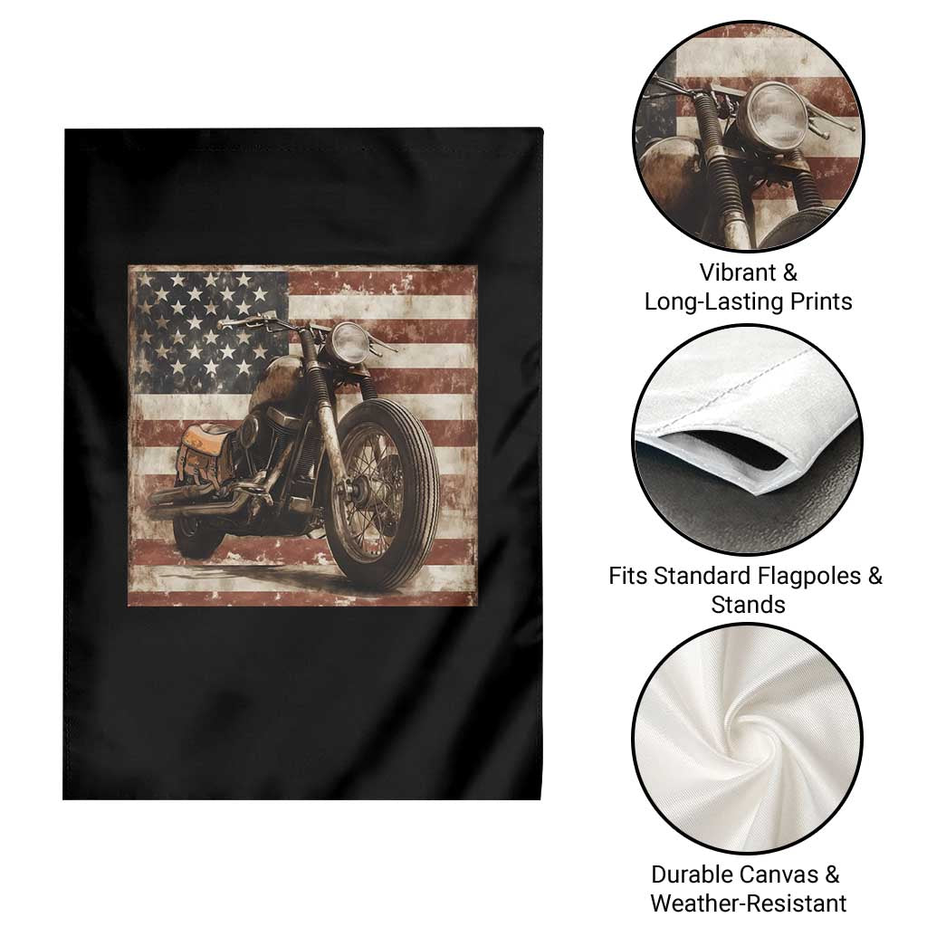 American Flag Motorcycle Garden Flag Vintage Retro Biker USA 4th of July - Wonder Print Shop