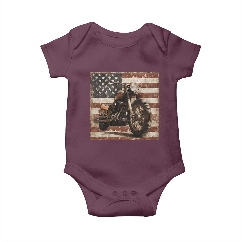 American Flag Motorcycle Baby Onesie Vintage Retro Biker USA 4th of July - Wonder Print Shop