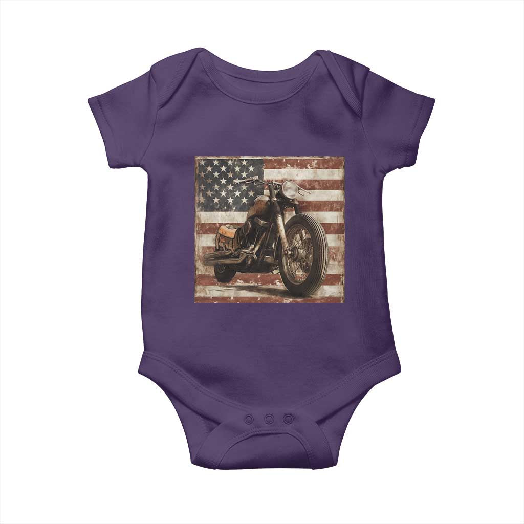 American Flag Motorcycle Baby Onesie Vintage Retro Biker USA 4th of July - Wonder Print Shop