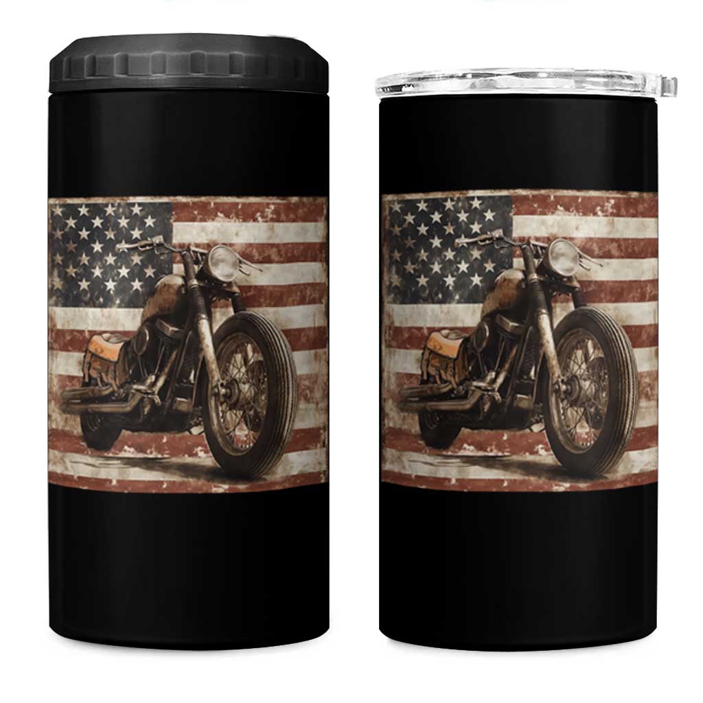 American Flag Motorcycle 4 in 1 Can Cooler Tumbler Vintage Retro Biker USA 4th of July - Wonder Print Shop