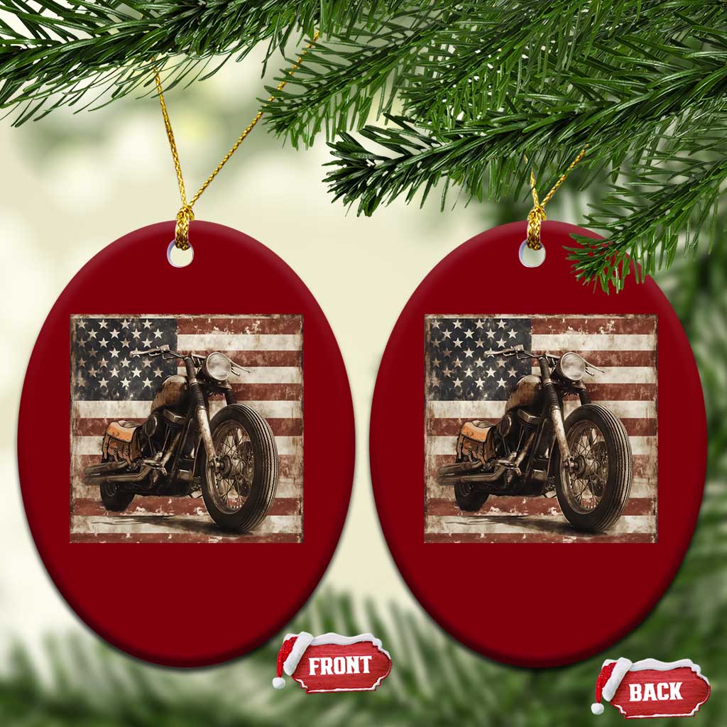 American Flag Motorcycle Ceramic Ornament Vintage Retro Biker USA 4th of July - Wonder Print Shop
